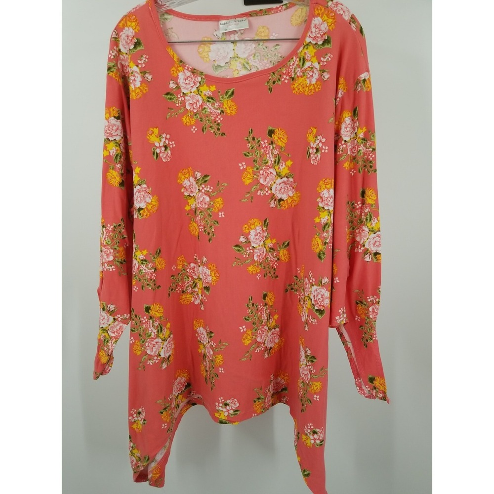 Bobbie Brooks Womens 3XL Pink Floral Handkerchief‎ Hem 3/4 Tie Sleeve Top